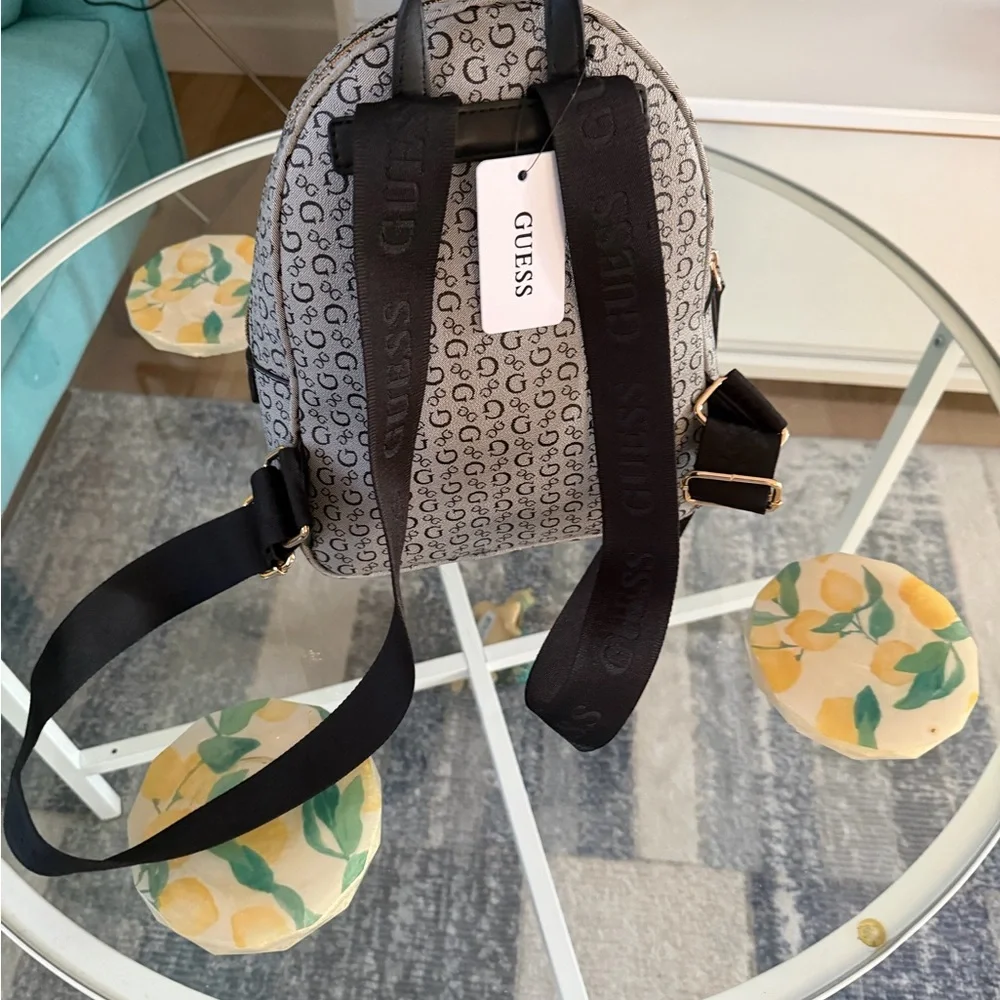 GUESS Black and Gold Patterned Backpack - Picture 3 of 7